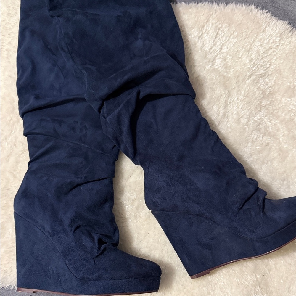 Women's Tall Wedge Boots in Navy Blue